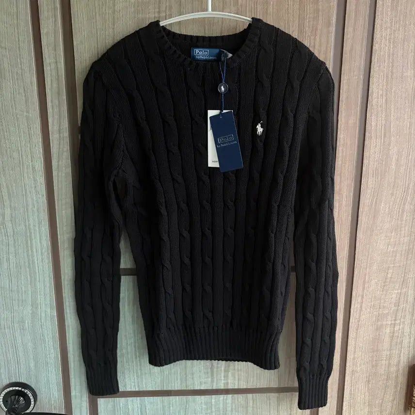 [BUNJANG] Polo Ralph Lauren Cable Knit Sweater - Black / 새상품(S)폴로 랄프로렌 자수로고 케이블 니트 블랙