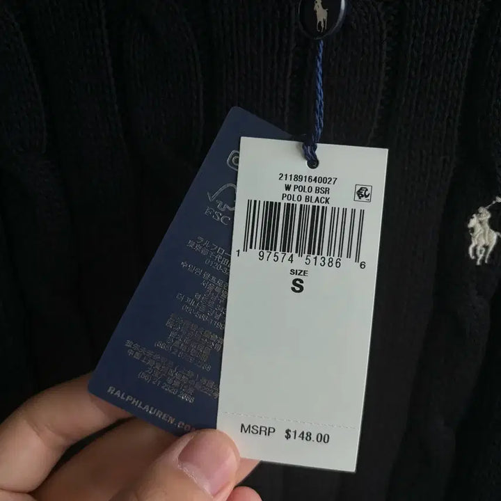 [BUNJANG] Polo Ralph Lauren Cable Knit Sweater - Black / 새상품(S)폴로 랄프로렌 자수로고 케이블 니트 블랙