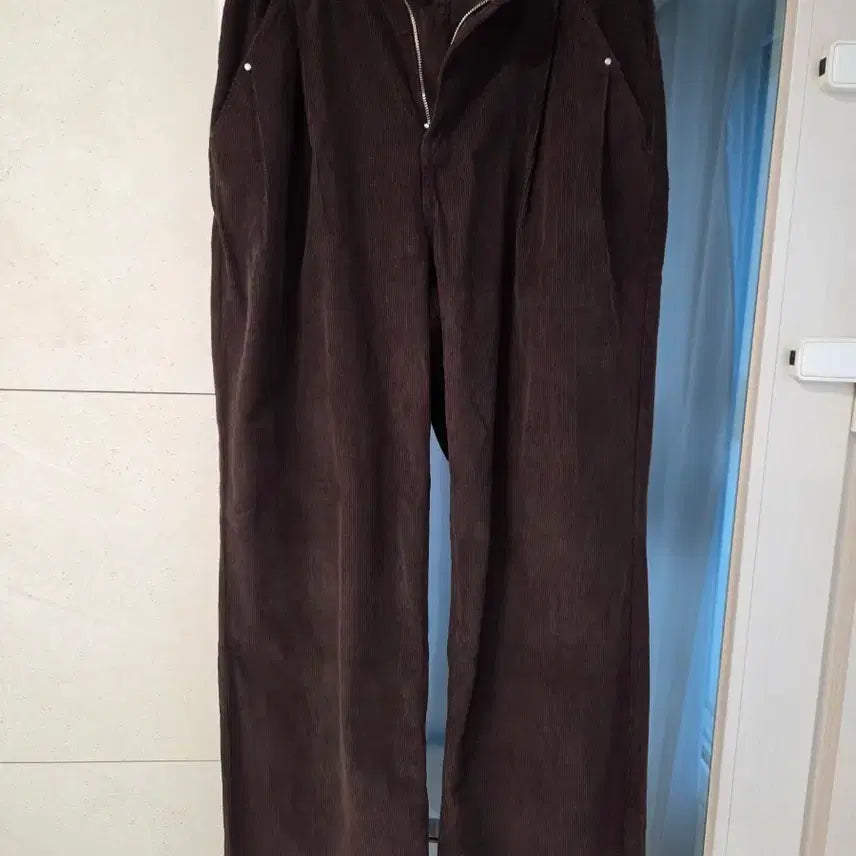 [BUNJANG] Allys Fold Layer Semi Wide Corduroy Pants Dark Brown L / 알리스 폴드 레이어 세미 와이드 코듀로이 팬츠 다크브라운 L