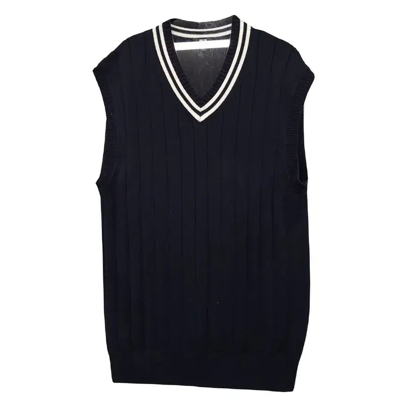 [BUNJANG] Uniqlo Navy Striped Knit Vest M / 유니클로 네이비 단가라 니트 조끼 M