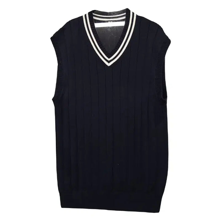 [BUNJANG] Uniqlo Navy Striped Knit Vest M / 유니클로 네이비 단가라 니트 조끼 M
