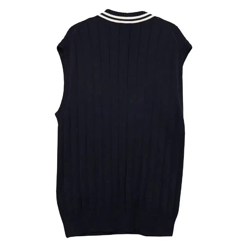 [BUNJANG] Uniqlo Navy Striped Knit Vest M / 유니클로 네이비 단가라 니트 조끼 M