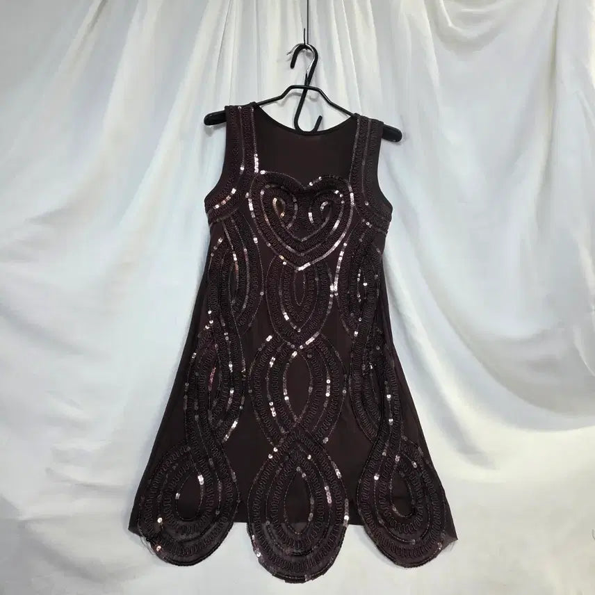 [BUNJANG] Brown Sequin Embellished Sleeveless Top / 브라운여성민소매나시 스팽글 장식F