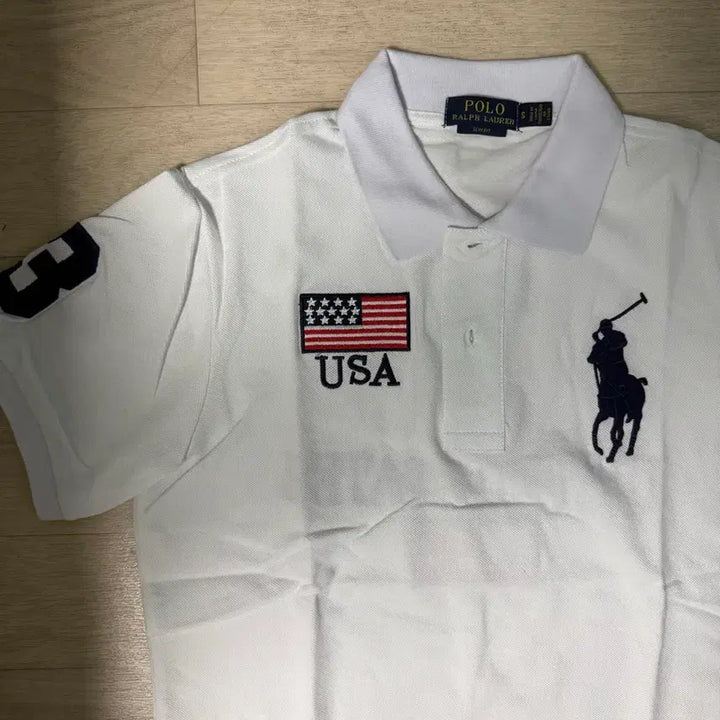 [BUNJANG] Polo Big Pony American Flag Polo Shirt / 폴로 빅포니 성조기 카라티 화이트