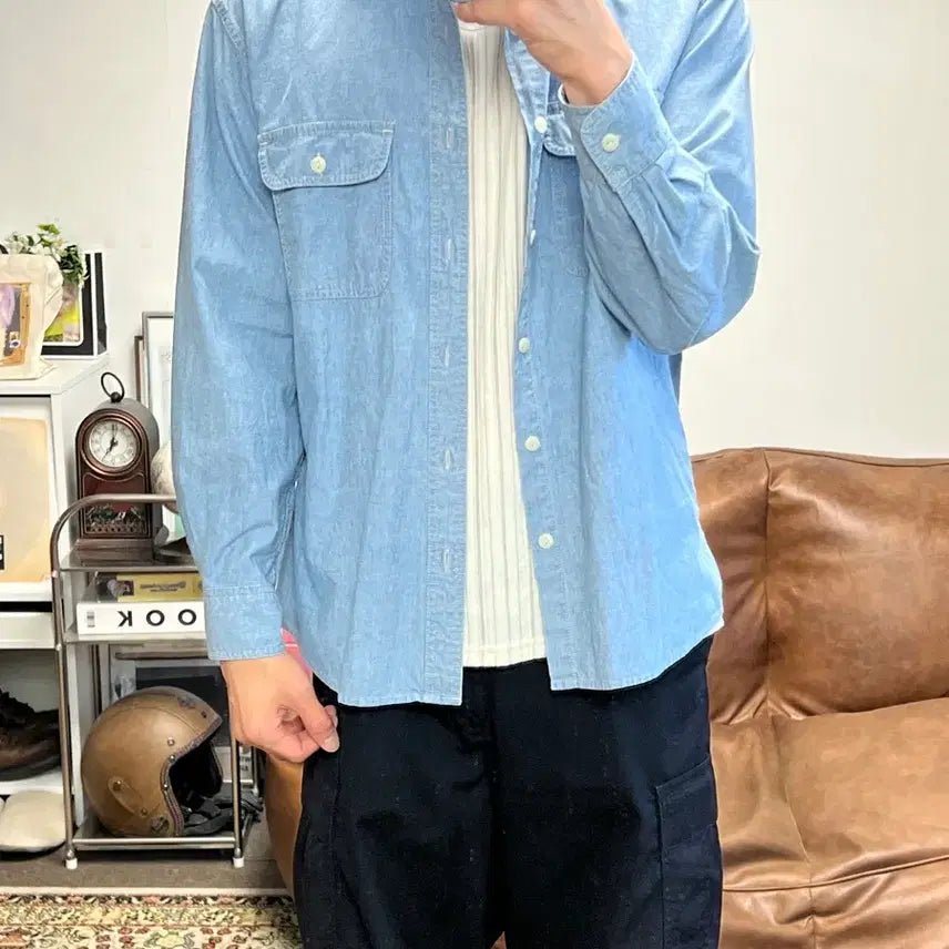 [BUNJANG] BACK NUMBER Chambray Work Shirt / [L] BACK NUMBER 백넘버 샴브레이 셔츠 블루
