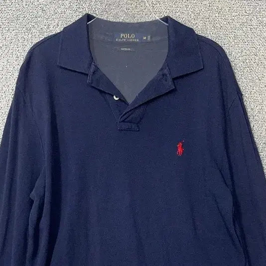 [BUNJANG] Polo Custom Fit Navy Long Sleeve Polo Shirt - M / 폴로 커스텀핏 로고 네이비 긴팔 카라티 M