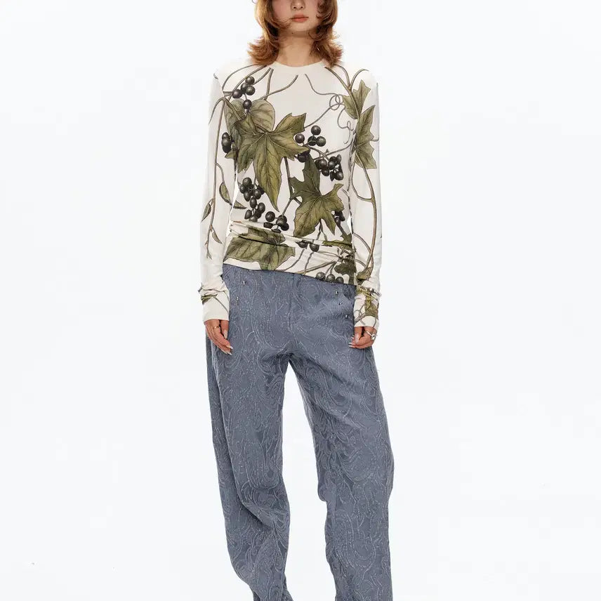 [BUNJANG] YOSHUYUKI Grape Print Crew Neck Long Sleeve Tee / YOSHUYUKI 요슈유키 포도 프린트 크루넥 롱슬리브 티