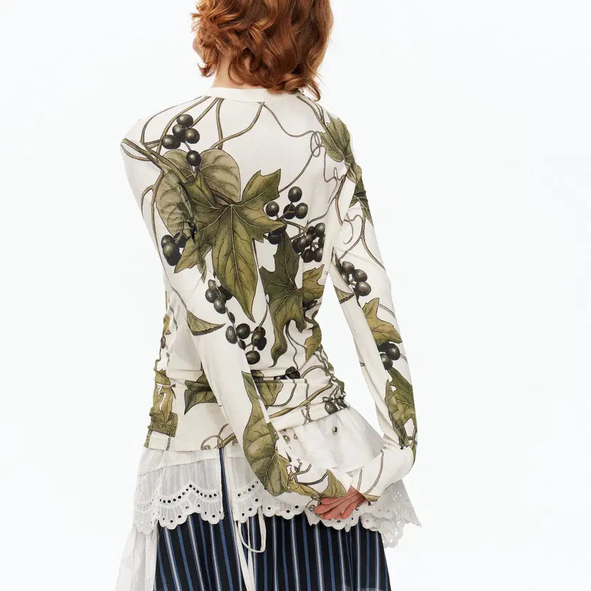 [BUNJANG] YOSHUYUKI Grape Print Crew Neck Long Sleeve Tee / YOSHUYUKI 요슈유키 포도 프린트 크루넥 롱슬리브 티