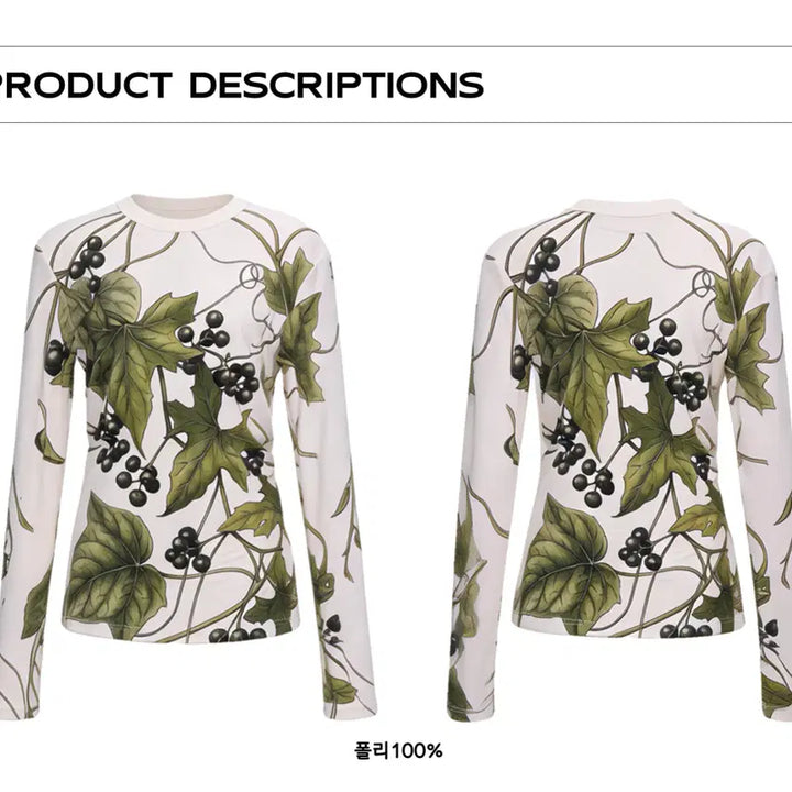 [BUNJANG] YOSHUYUKI Grape Print Crew Neck Long Sleeve Tee / YOSHUYUKI 요슈유키 포도 프린트 크루넥 롱슬리브 티
