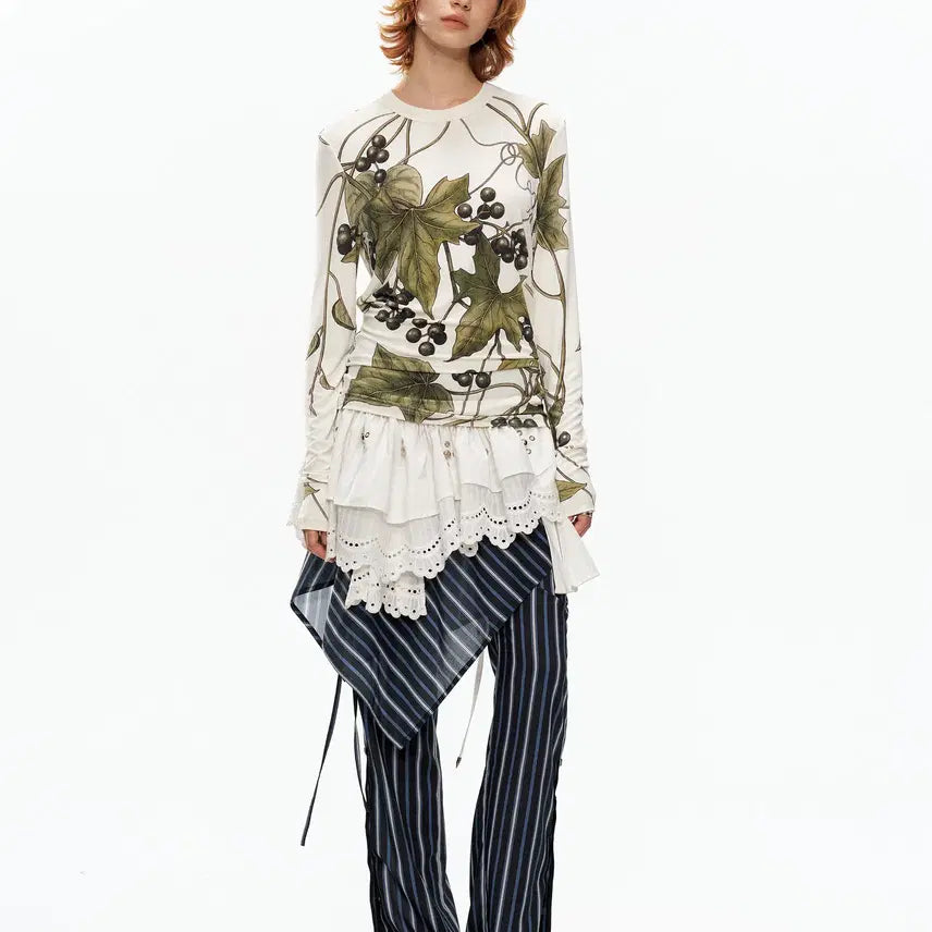 [BUNJANG] YOSHUYUKI Grape Print Crew Neck Long Sleeve Tee / YOSHUYUKI 요슈유키 포도 프린트 크루넥 롱슬리브 티