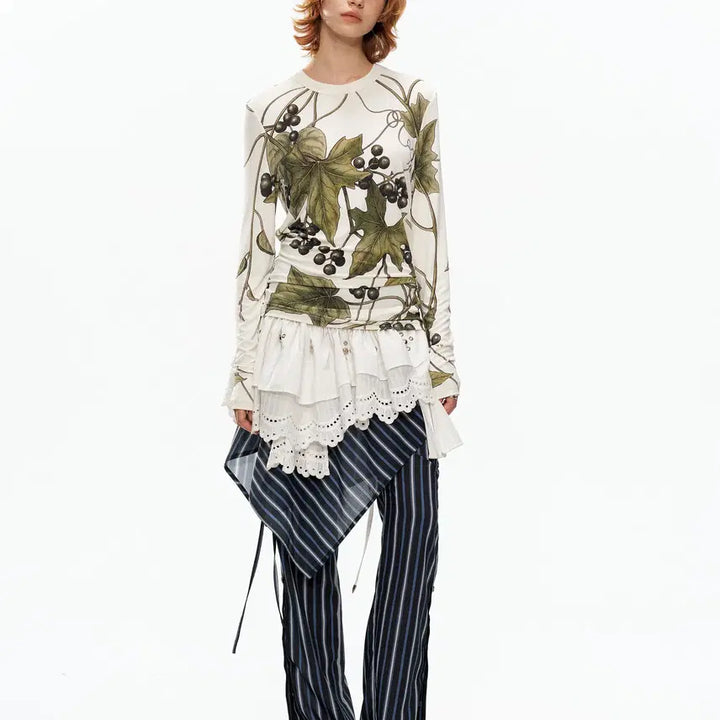 [BUNJANG] YOSHUYUKI Grape Print Crew Neck Long Sleeve Tee / YOSHUYUKI 요슈유키 포도 프린트 크루넥 롱슬리브 티