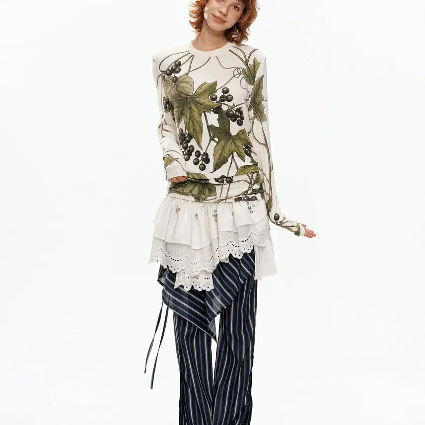 [BUNJANG] YOSHUYUKI Grape Print Crew Neck Long Sleeve Tee / YOSHUYUKI 요슈유키 포도 프린트 크루넥 롱슬리브 티