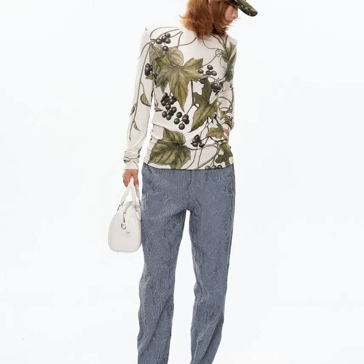 [BUNJANG] YOSHUYUKI Grape Print Crew Neck Long Sleeve Tee / YOSHUYUKI 요슈유키 포도 프린트 크루넥 롱슬리브 티