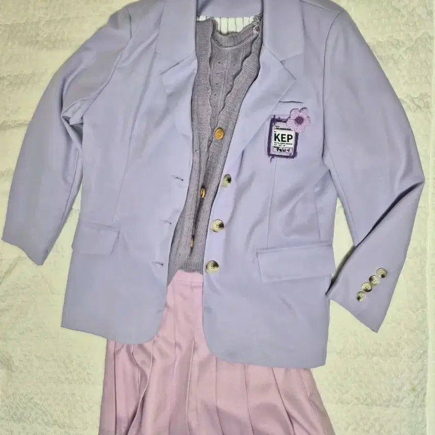 [BUNJANG] Purple Coordinate Set (Jacket Vest Cardigan Tennis Skirt) / 보라 코디 세트 (자켓 조끼가디건 테니스스커트)