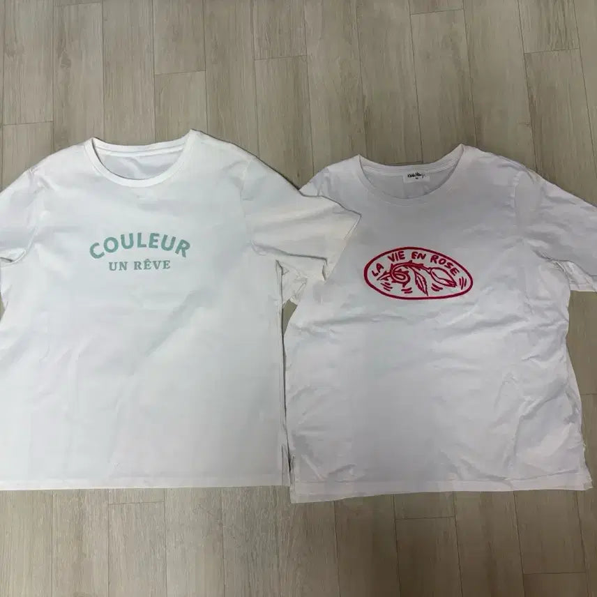 [BUNJANG] COULEUR &amp; LA VIE EN ROSE White T-Shirts (Size 100) / 100사이즈 화이트 반팔티 2장 (COULEUR, LA VIE EN RO
