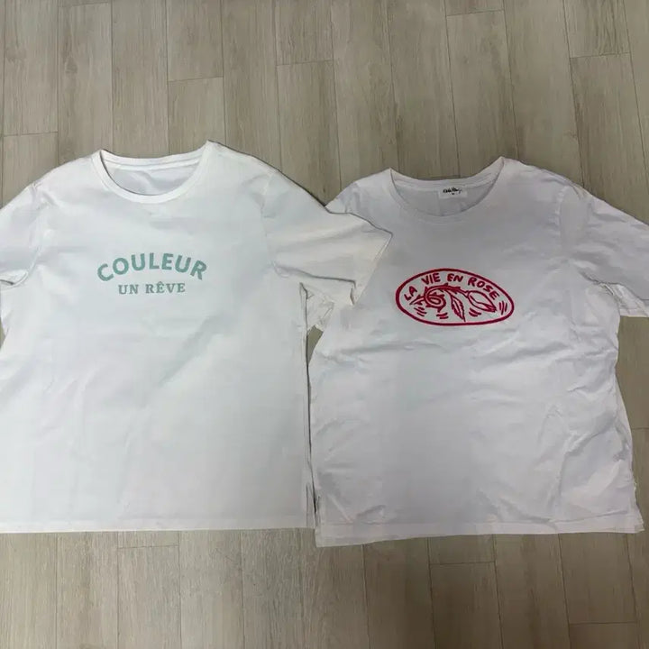 [BUNJANG] COULEUR &amp; LA VIE EN ROSE White T-Shirts (Size 100) / 100사이즈 화이트 반팔티 2장 (COULEUR, LA VIE EN RO