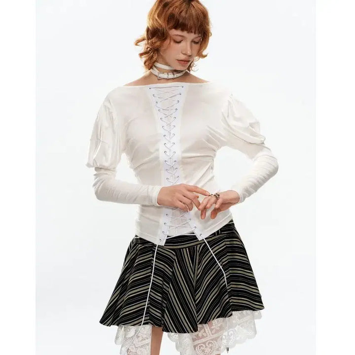 [BUNJANG] YOSHUYUKI Retro Lace-up Puff Long Sleeve Top / YOSHUYUKI 요슈유키 레트로 레이스업 퍼프 롱슬리브 탑