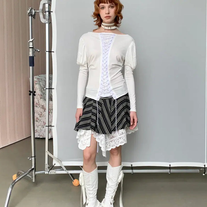 [BUNJANG] YOSHUYUKI Retro Lace-up Puff Long Sleeve Top / YOSHUYUKI 요슈유키 레트로 레이스업 퍼프 롱슬리브 탑