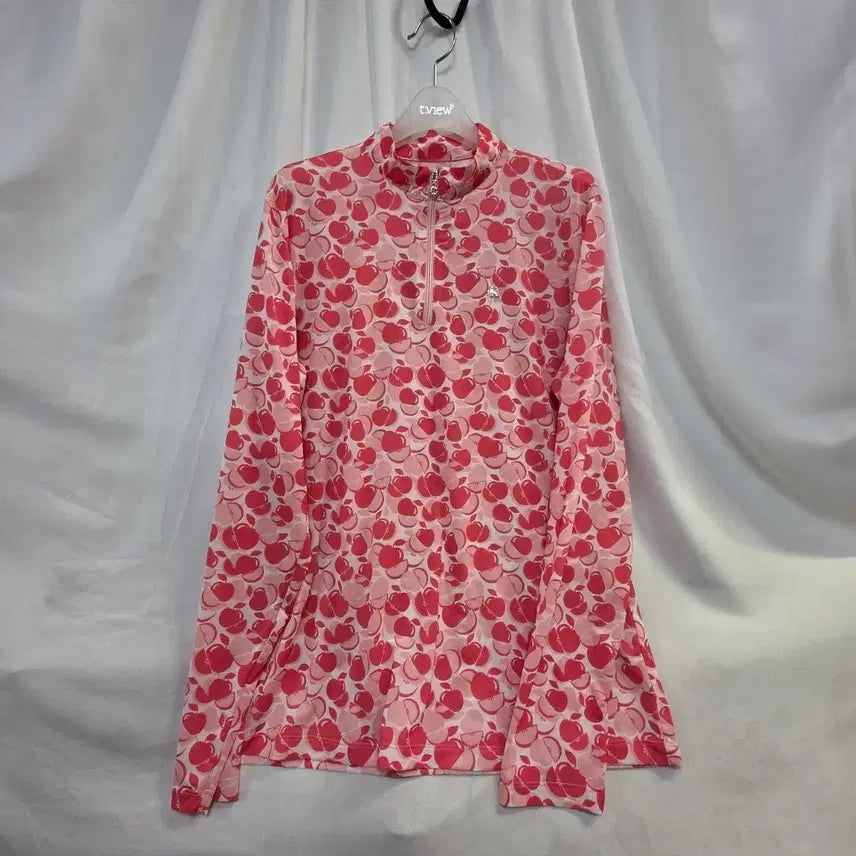 [BUNJANG] Collage Pea Apple Pattern Half-Neck Long Sleeve T-Shirt / 콜피며성사과패턴 하프넥 긴팔티105