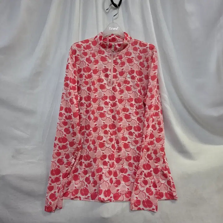 [BUNJANG] Collage Pea Apple Pattern Half-Neck Long Sleeve T-Shirt / 콜피며성사과패턴 하프넥 긴팔티105