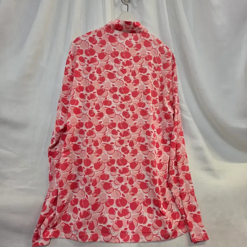[BUNJANG] Collage Pea Apple Pattern Half-Neck Long Sleeve T-Shirt / 콜피며성사과패턴 하프넥 긴팔티105