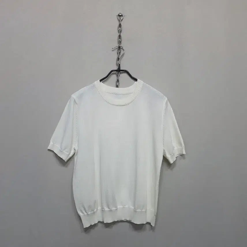 [BUNJANG] White Short Sleeve Knit T-shirt / 화이트 반팔 니트 티셔츠