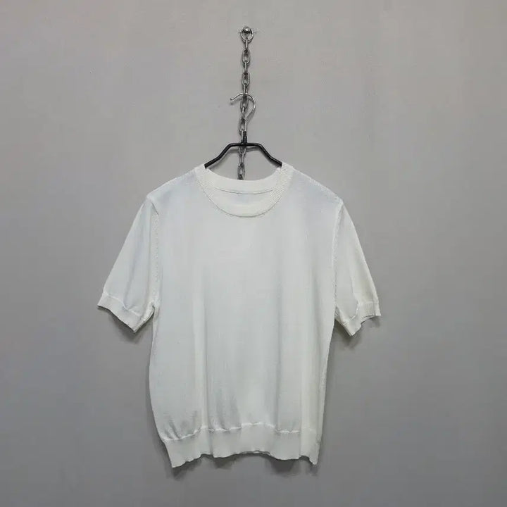 [BUNJANG] White Short Sleeve Knit T-shirt / 화이트 반팔 니트 티셔츠
