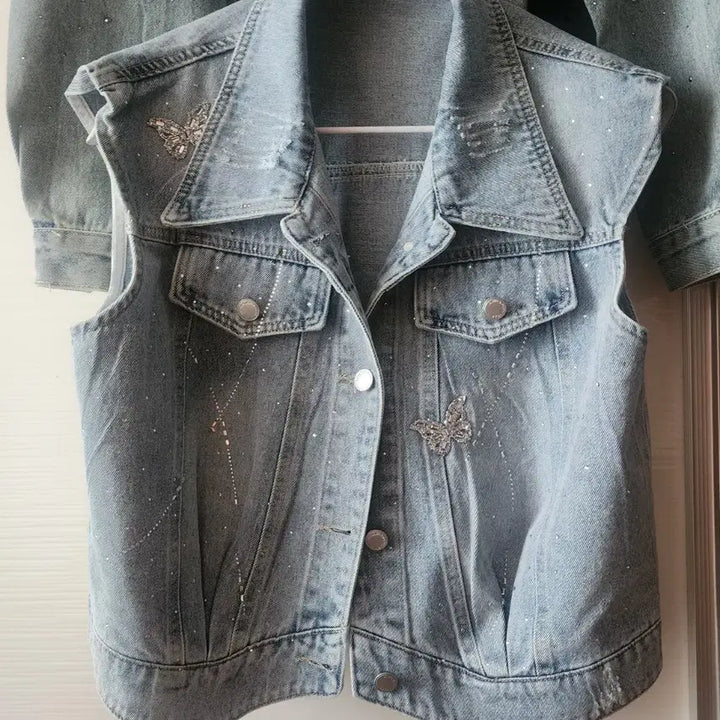 [BUNJANG] Butterfly Denim Vest / 나비 데님 조끼 청베스트