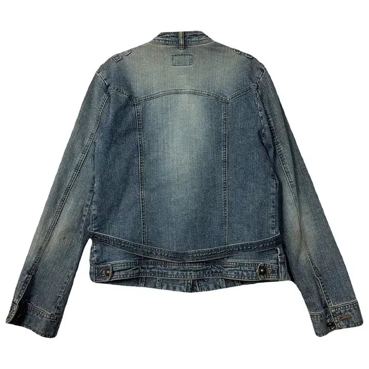 [BUNJANG] Vintage Y2K Washed Denim Jacket (Size 100) / 빈티지 워싱 Y2K 디테일 차이나넥 데님 자켓 100