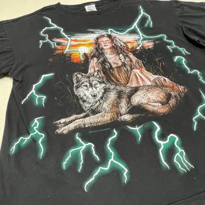 [BUNJANG] USA Thunder Yellowstone Indian Print T-Shirt / 90s USA썬더 인디언 옐로우스톤 티셔츠 XL사이즈