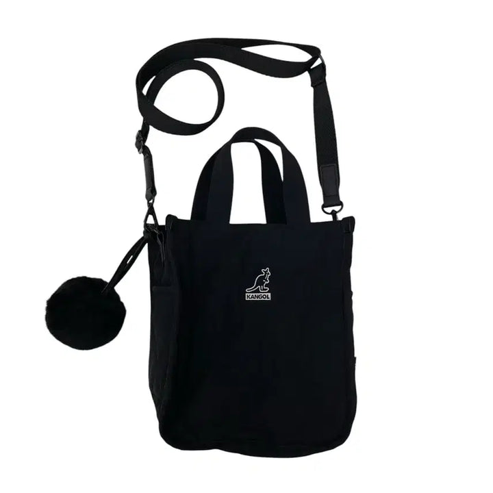 [BUNJANG] Kangol Black Pom-Pom Keyring 3-Way Shoulder Bag / 캉골 블랙 폼폼키링 숄더백 3way