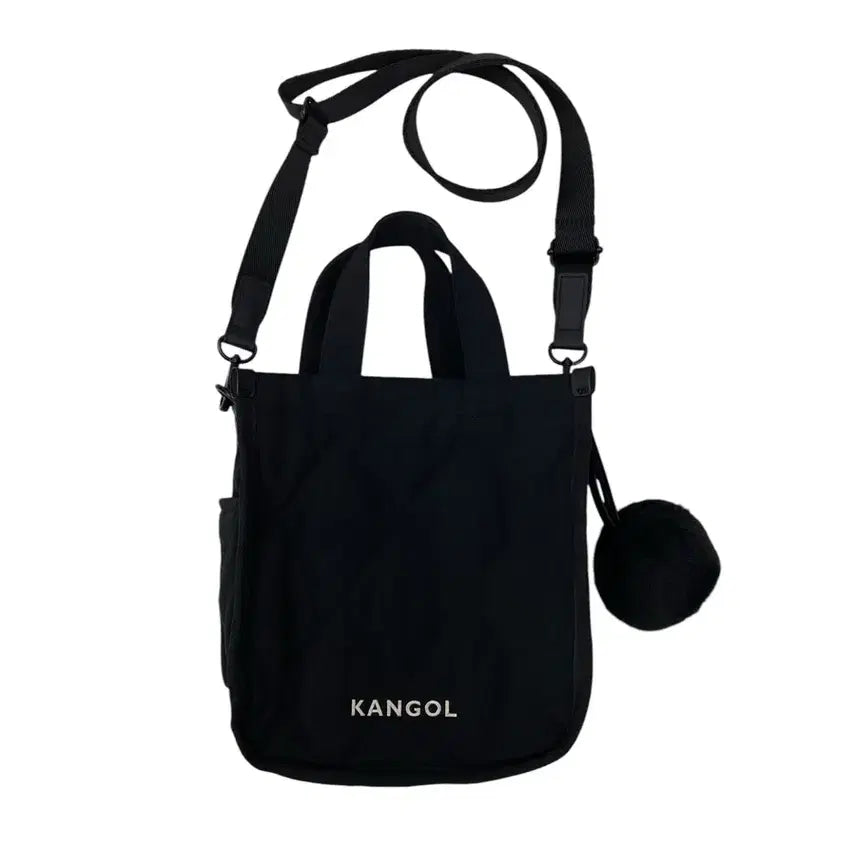 [BUNJANG] Kangol Black Pom-Pom Keyring 3-Way Shoulder Bag / 캉골 블랙 폼폼키링 숄더백 3way