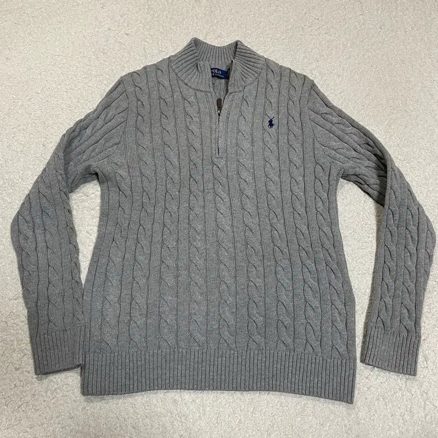 [BUNJANG] Polo Ralph Lauren Cable Knit Half-Zip Sweater Gray L / 폴로 랄프로렌 반집업 케이블 니트 회색 L