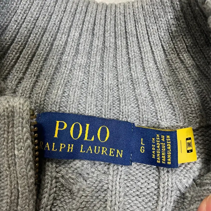 [BUNJANG] Polo Ralph Lauren Cable Knit Half-Zip Sweater Gray L / 폴로 랄프로렌 반집업 케이블 니트 회색 L