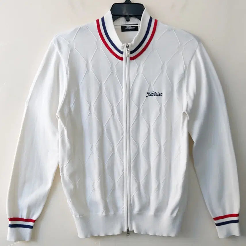 [BUNJANG] Titleist Diamond Full-Zip Sweater / 타이틀리스트 L 폴리-코튼 혼방 다이아몬드 풀집 스웨터. WH. +B.