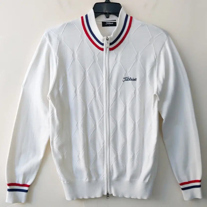 [BUNJANG] Titleist Diamond Full-Zip Sweater / 타이틀리스트 L 폴리-코튼 혼방 다이아몬드 풀집 스웨터. WH. +B.