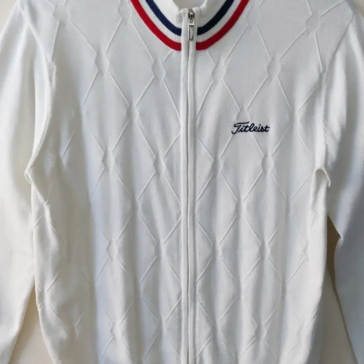 [BUNJANG] Titleist Diamond Full-Zip Sweater / 타이틀리스트 L 폴리-코튼 혼방 다이아몬드 풀집 스웨터. WH. +B.