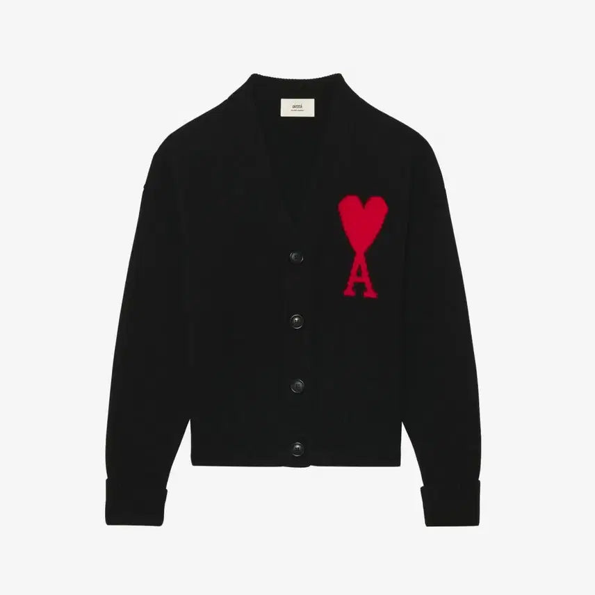 [BUNJANG] AMI Big Heart Logo Oversized Intarsia Cardigan / 아미 빅 하트 로고 오버사이즈 인타르시아 가디건 블랙