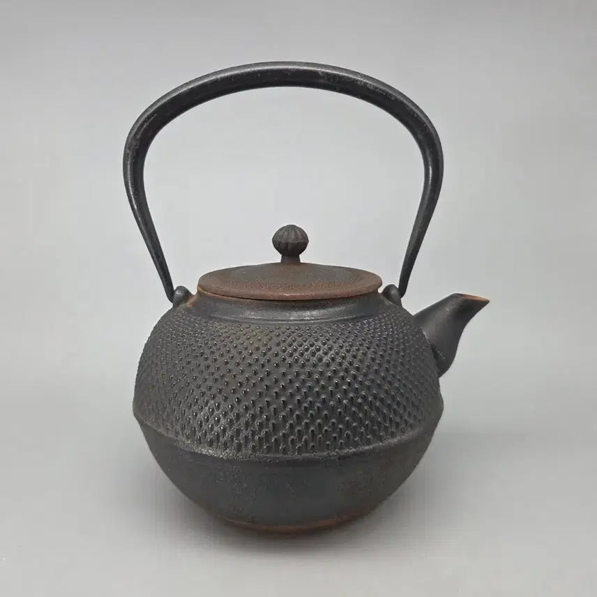 [BUNJANG] Antique 100-Year-Old Iron Teapot / 민속품 100년 전후 무쇠 원형 돌기문 철병 주전자