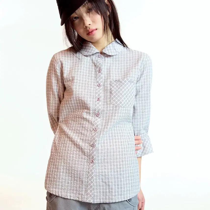 [SOLD OUT] 코이세이오 라운드 카라 카프리 셔츠 애쉬 핑크 1
