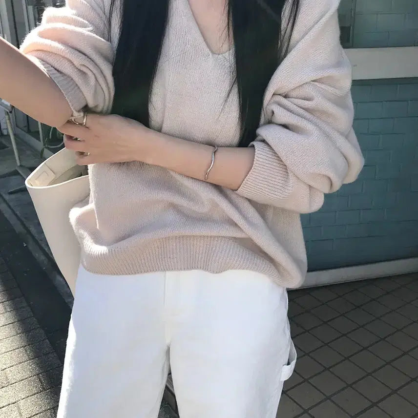 [BUNJANG] Archive J2U Deep V-Neck Pullover Knit / 아카이브제이투유 딥 브이넥 풀오버 니트 핑크베이지