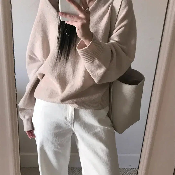 [BUNJANG] Archive J2U Deep V-Neck Pullover Knit / 아카이브제이투유 딥 브이넥 풀오버 니트 핑크베이지