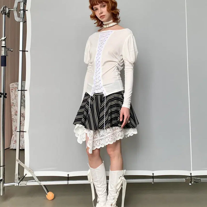[BUNJANG] YOSHUYUKI Romantic White Lace Ribbon Leg Warmers / YOSHUYUKI 요슈유키 로맨틱 화이트 레이스 리본 레그 워머