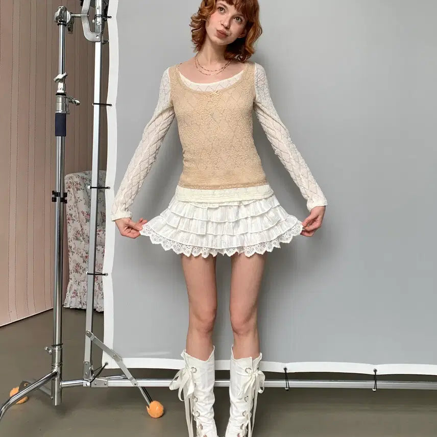 [BUNJANG] YOSHUYUKI Romantic White Lace Ribbon Leg Warmers / YOSHUYUKI 요슈유키 로맨틱 화이트 레이스 리본 레그 워머