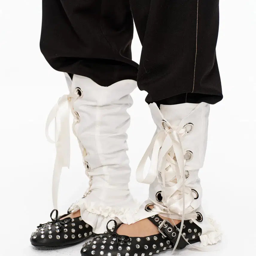 [BUNJANG] YOSHUYUKI Romantic White Lace Ribbon Leg Warmers / YOSHUYUKI 요슈유키 로맨틱 화이트 레이스 리본 레그 워머
