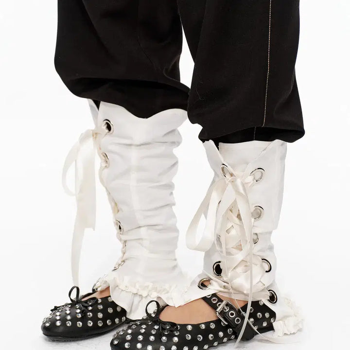 [BUNJANG] YOSHUYUKI Romantic White Lace Ribbon Leg Warmers / YOSHUYUKI 요슈유키 로맨틱 화이트 레이스 리본 레그 워머