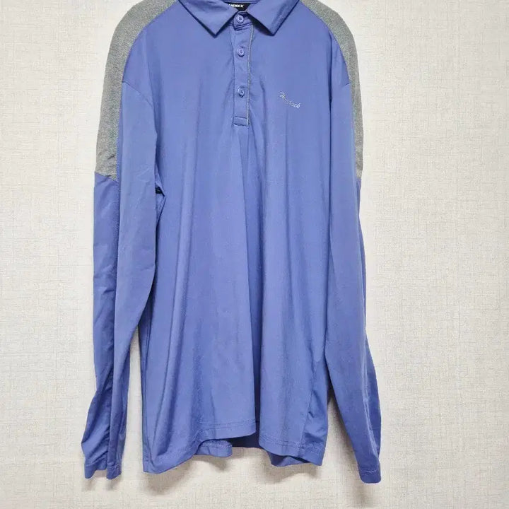 [BUNJANG] Color Block Long Sleeve Collar T-Shirt / 블루 배색 긴팔 카라티