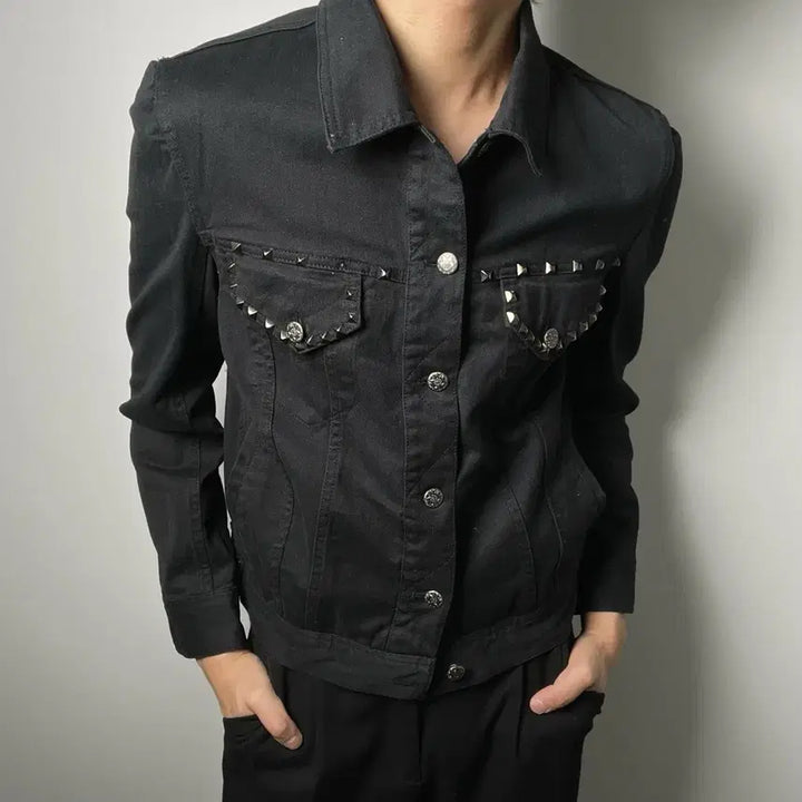 [BUNJANG] Vintage Black Studded Denim Jacket (Size M) / jpn vtg 빈티지 블랙 스터드 데님 자켓 M