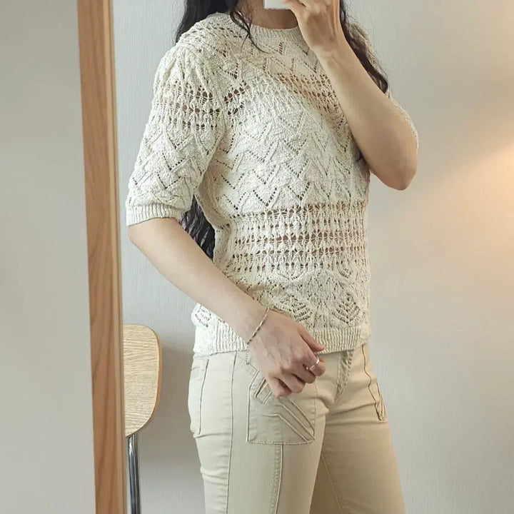 [BUNJANG] (S)자라 여성 반팔 니트 에크루 포인텔 / (S)자라 여성 반팔 니트 에크루 포인텔 W3115