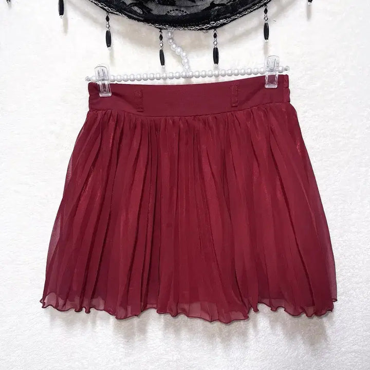 [BUNJANG] Ingni Burgundy Pleated Chiffon Mini Skirt / 잉그니 버건디 플리츠 주름 쉬폰 미니스커트 로맨틱고딕 고스 갸루 핀터